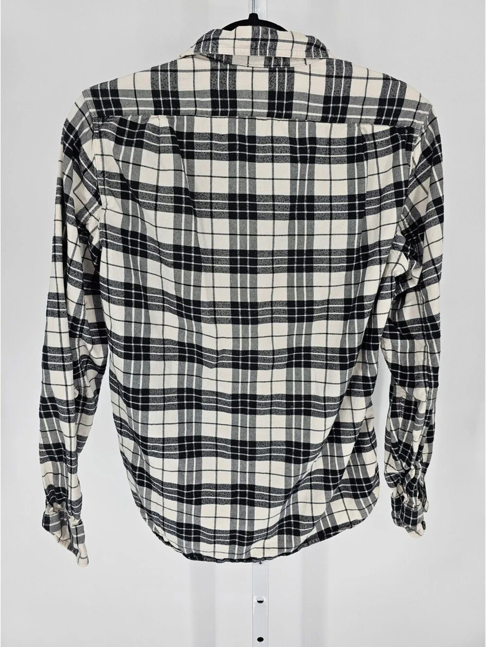 J Crew Mens Sz S Slim Fit Long Sleeve Button Up Flannel Shirt Black White Plaid
